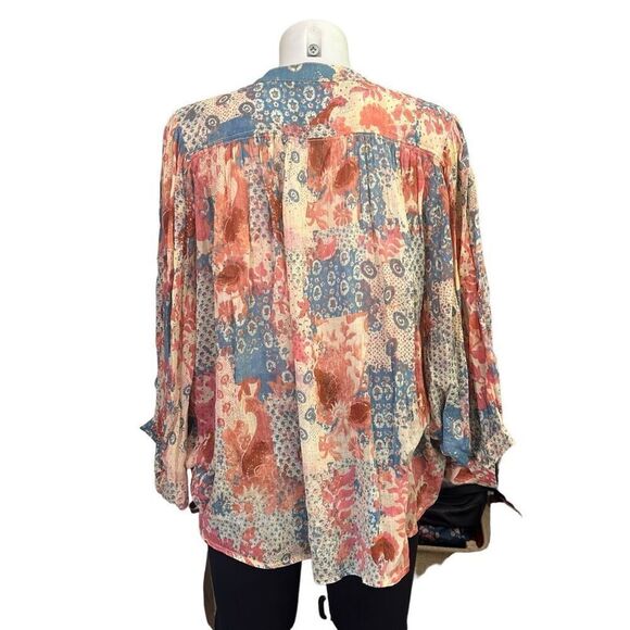 Anthropologie Pilcro Oversized Floral Patchwork Dolman Sleeve Button Up sz S - Picture 6 of 10